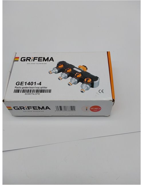 GRIFEMA, gE1401-4 Distribuidor de 4 vías, Desviador de Grifo de 3/4 y 1/2, Con Adaptador para Ajuste de Caudal, Riego con 4 Cone