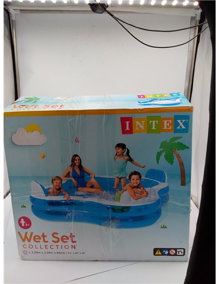 Intex Piscina Hinchable Familiar con Asientos, 229x229x66 cm, 990 litros, 4 respaldos inflables, 2 portabebidas, Vinilo Resisten