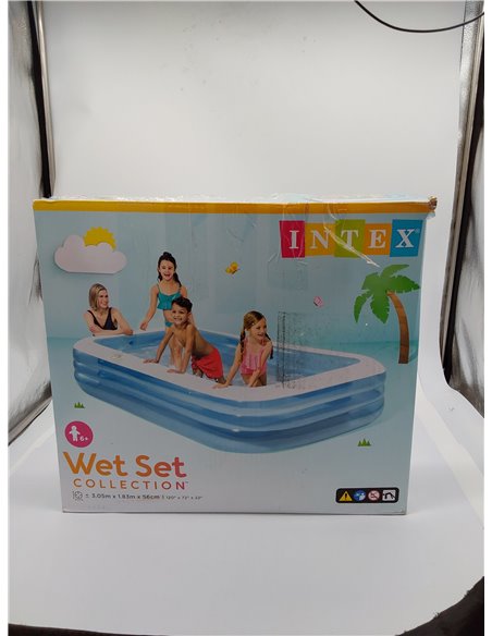 Intex Piscina Hinchable Infantil Rectangular, 305x183x56 cm, 1.020 litros, 3 Cámaras de Aire, Estable, Tapón de desagüe, Vinilo,