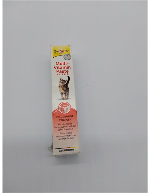 GimCat Multi-Vitamin Extra, pasta multivitaminas - Snack para gatos, con beta-glucano y omega 3 & 6 para una protección celular 