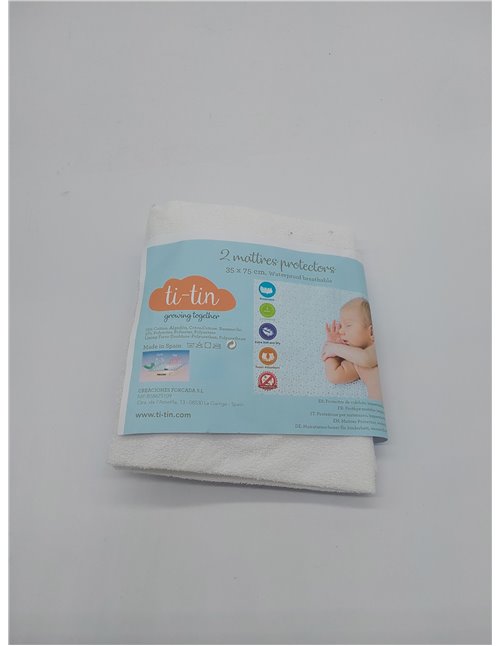 Pack de 2 Protectores de Colchón de Cuna 75x35 cm Impermeables y Transpirables en Rizo de Algodón Suave, Ajuste con Elásticos, A