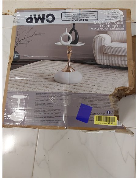 HOME DECO FACTORY, HD0387, Portobello M1, CollectionMirage, Muebles, Oficina, Mesa Auxiliar-Gigoña, 38x54x38 cm, Blanco Dorado
