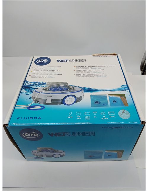 Gre RBR60 - Wet Runner Robot Inalámbrico para Piscinas de hasta 35 m2 con Suelo Plano. Limpiafondo Eléctrico para Piscinas 60 Mi