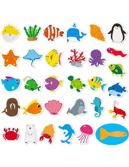 30 pegatinas decorativas antideslizantes impermeables para bañera y ducha con raspador premium (30 animales marinos, tamaño 9.5 