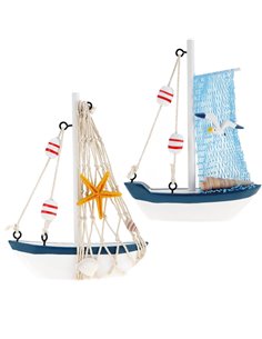 com-four® Barco Decorativo marítimo de Madera - Barco pesquero con Red de Pesca y Conchas - Barco de Madera para decoración - ve