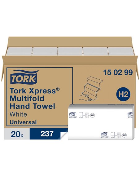 Tork Xpress 150299 Toallas de mano de papel Universal/Toallitas secamanos compatibles con el sistema H2/4740 toallas/2 capas/Bla