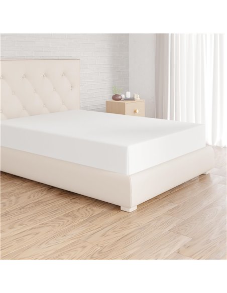 Amazon Basics Sabana Bajera Ajustable, 160 x 200 x 30 cm, de Poliéster Microfibra, Blanco