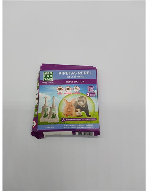 MENFORSAN Pipetas Anti-Insectos para roedores, Conejos y Hurones, con Margosa, geraniol y lavandino - Blister con 2 Unidades