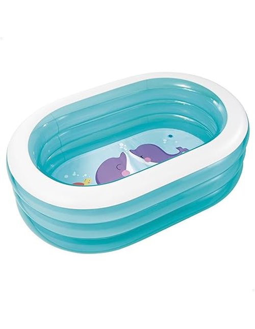 Intex Piscina Hinchable Infantil, 3 Anillos Azul Transparente, 163x107x46 cm, 230 litros, Vinilo Resistente, tapón de desagüe, U