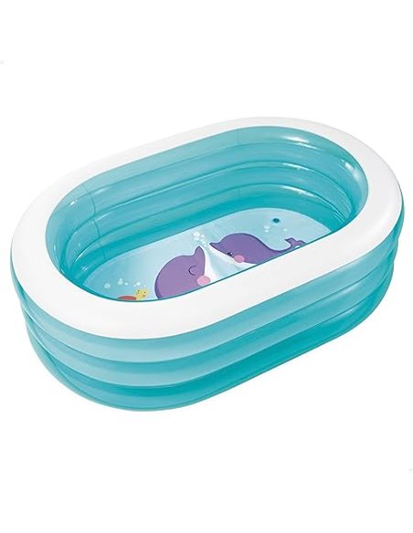 Intex Piscina Hinchable Infantil, 3 Anillos Azul Transparente, 163x107x46 cm, 230 litros, Vinilo Resistente, tapón de desagüe, U