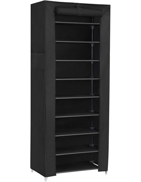 SONGMICS Zapatero, 10 Niveles, Zapatero de Entrada 28 x 58 x 160 cm con Cubierta de Tela, Delgado, Marco de Metal, Negro RXJ10H