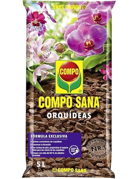 Compo Sana Substrato de orquídeas con 8 semanas de abono para Todas Las orquídeas, Substrato de Cultivo de Corteza de Pino, 5 L,