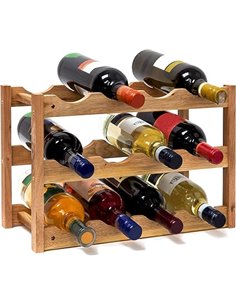 Relaxdays Botellero pequeño de Madera natural 28 x 42,5 x 21 cm Estante con 3 niveles para 12 botellas de vino, soporte de nogal
