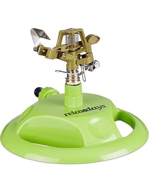 Relaxdays Aspersor Riego por Pulso con Base, Metal, Verde, 450 m²