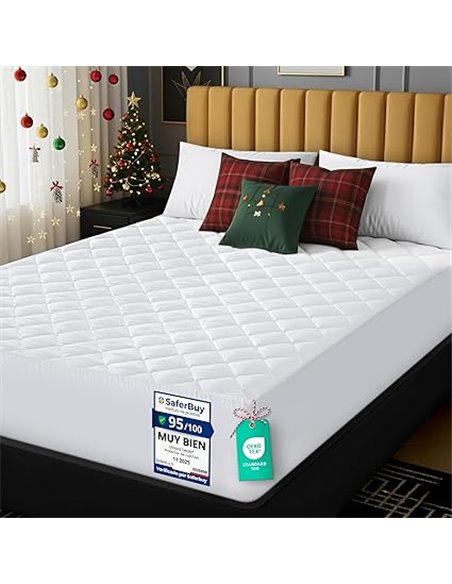 Utopia Bedding Protector de colchón Acolchado 90x190 cm, Microfibra, Transpirable, Funda para colchon estira hasta 38 cm de Prof