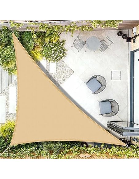 AXT SHADE Toldo Vela de Sombra Impermeable Triangular 4x4x5,65m Protección Rayos UV para Exterior Terraza Patio Jardín-Arena