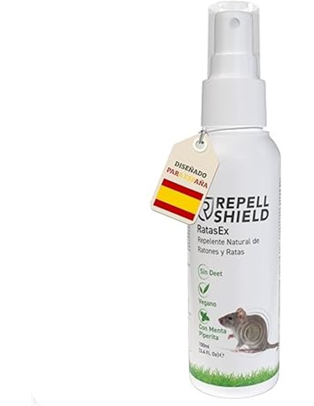 RepellShield® Spray Ahuyentador de Ratas y Ratones - 100ml - Uso Exterior e Interior - Aceite de Menta - No Mancha - Repelente R