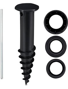 Relaxdays Piqueta Sombrilla, Anclaje Suelo para Atornillar, Adaptador, 32-50 mm, Plástico, Soporte Parasol, Negro