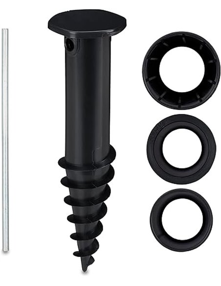 Relaxdays Piqueta Sombrilla, Anclaje Suelo para Atornillar, Adaptador, 32-50 mm, Plástico, Soporte Parasol, Negro
