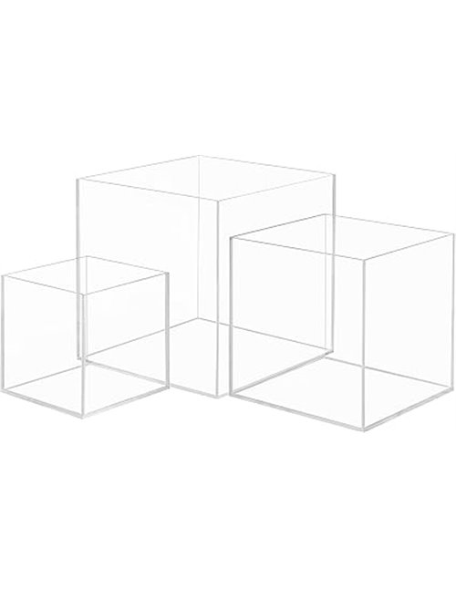 BELLE VOUS Cajas de Metacrilato Transparente (Pack de 3) Cubos 3 Tamaños Distintos - Vitrina Expositora para Colecciones – Organ