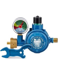 Regulador de baja presión de 2 niveles, 50 mbar, incluye llave de cilindro de gas para barbacoa GLP y calefacción con manómetro 