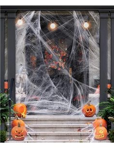 Haus Projekt Halloween 60g Decoración de Tela de Araña Blanca con 30 Arañas Falsas, Telarañas Halloween Exterior y Interior, Tel