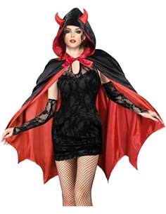 Meleager Disfraz Diablo Mujer, Capa con Capucha y Cuernos de Diablo, Capa Vampiro Halloween, Disfraces de Dracula Adulto para Fi