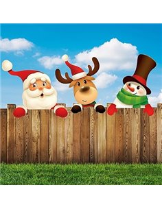 3 Decoraciones de Valla Temáticas Navideñas, Papá Noel, Reno y Muñeco de Nieve para Decoraciones de Navidad al Aire Libre, 26 cm