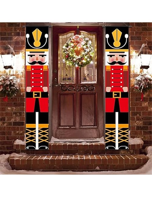 JIASHA Pancartas Navideñas de Cascanueces para Puerta de Casa, Decoración de Navidad, Interior y Exterior, 1 Pair 180 x 30cm (A)