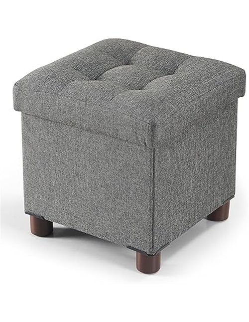 BRIAN & DANY Reposapies Salon 32x32x32.5cm, Lino Reposapies Sofa de Almacenamiento Tapizado en Esponja con Patas de Madera Maciz