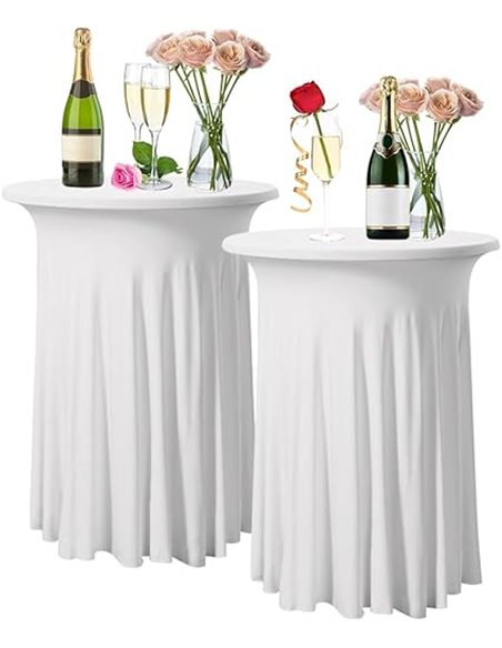 2 Piezas 110cmx80cm Elásticas Manteles de Cóctel Set de 2 Blanco Fundas elásticas para mesas Redondas de Bar con Falda Manteles 