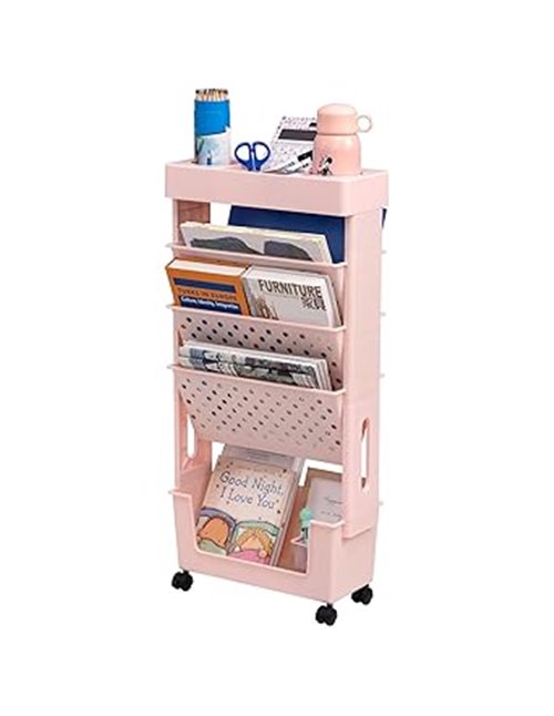 DOEWORKS Estantería con Ruedas Móvil, 5 Niveles, Estante para Libros Pequeño, Estantería Rodante, Carro de Servicios para Salón 