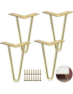 4 Patas de Mesa con Horquilla de 20 cm, Doradas, Grandes, Patas Doradas para Muebles, para Muebles, Patas de Mesa de Metal con P