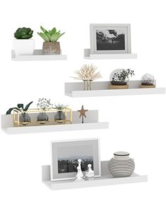 Giftgarden 40cm Estanteria Pared de Madera, Baldas Pared Blanco para Baño, Entrada Recibidor, Cocina, Salon-Juego de 5 con Difer