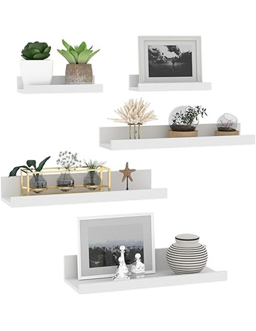 Giftgarden 40cm Estanteria Pared de Madera, Baldas Pared Blanco para Baño, Entrada Recibidor, Cocina, Salon-Juego de 5 con Difer