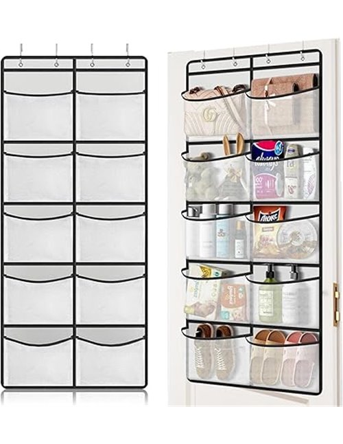 Organizador de Puerta con 10 Bolsillos de Malla – Organizador Colgante con 4 Ganchos – Organizadors de Armario 54,5 x 126 cm par