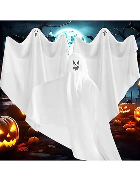 Fantasmas Colgantes de Halloween (3 Pcs), Decoración Espeluznante para Exteriores, Interiores y Fiestas de Jardín (60cm)