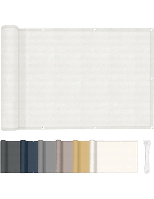 HENG FENG Pantalla Privacidad Balcón 0.9x10m, Protección UV, Lluvia y Viento, 160g/㎡ Tela PES, con Ataduras de Cable, Beige - Id