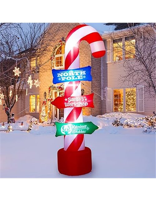 Bastón de Caramelo Hinchable con Luz LED - Decoración Navideña para Exteriores e Interiores, 240 cm - Adorno de Invierno para Ja