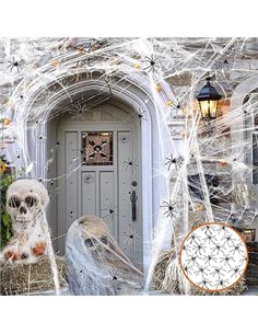 Telaraña de Halloween,400g de telarañas Decorativas de Halloween + 80 Piezas de araña,Telaraña para Decoracion Casa,Telaraña Bla