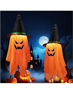 2 Piezas Fantasma Halloween Decoracion con Luces Led, Fantasmas Colgantes para Exterior, Decoracion Halloween para Patio y Jardí