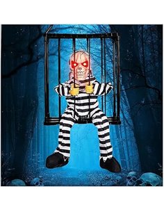 TRIXES Esqueleto de Halloween enjaulado Aterrador, Accesorio de casa encantada con Voz de Grito, Criatura de Pesadilla