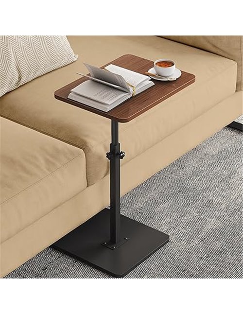 NiHome mesa y auxiliar en forma de C de madera, altura ajustable, giratoria 360°, para sofá y cama, portátil para salón y dormit