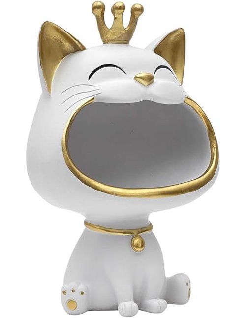 HOME DECO FACTORY, HD0157 - Estatua vacía de gato decorativa, elegante y práctica, acabado moderno, ideal para organizar tus peq