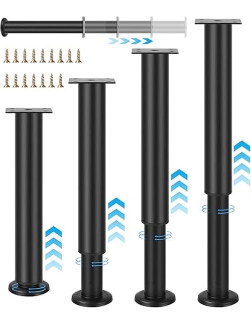 4 pata para muebles ajustables, color negro, patas de altura 25-42 cm, repuesto para sofá, silla, escritorio, armario