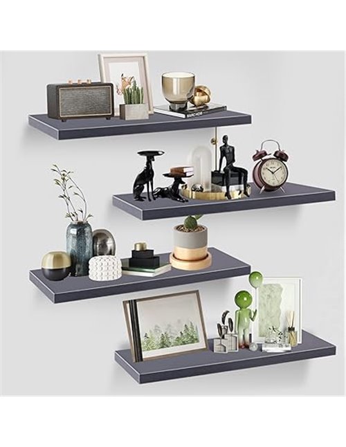 WOPPLXY 4 estantes flotantes de madera de 40 x 15 cm, color gris oscuro, estantes de exhibición de almacenamiento de pared decor