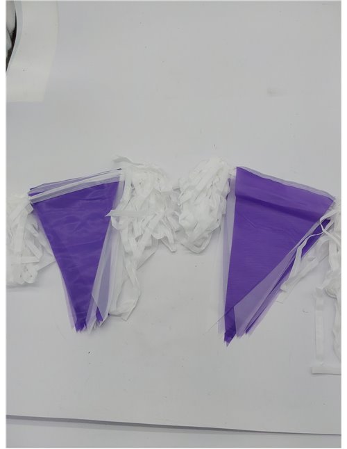 Banderines morados y blancos, 40 m, 80 banderines morados para decoración de fiesta de cumpleaños, día de la mujer