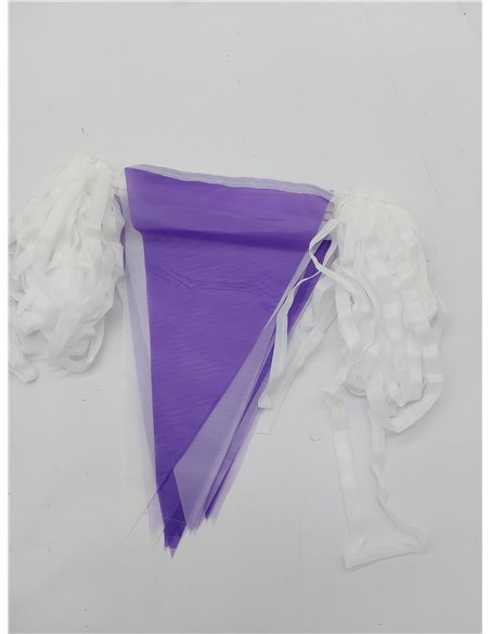 Banderines morados y blancos, 40 m, 80 banderines morados para decoración de fiesta de cumpleaños, día de la mujer