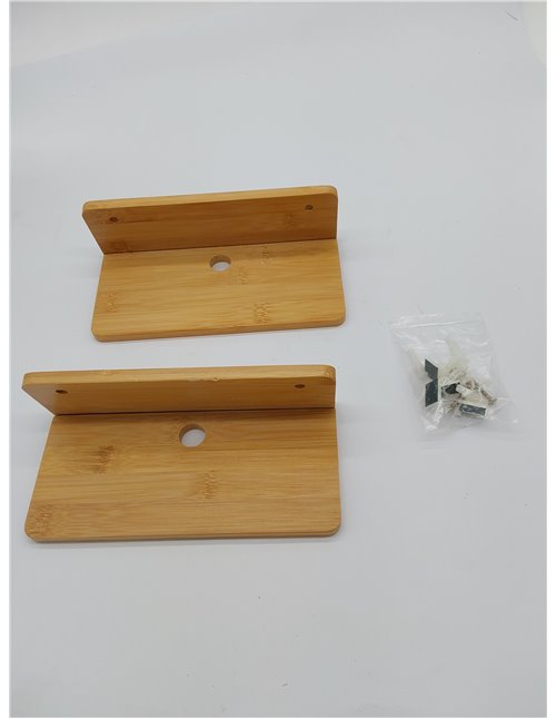 ️ 2 Baldas de Pared Sin Agujeros de Madera Bambu Pequeñas + 2 Adhesivos + 4 Tornillos con Tacos + 4 Clips Recoge Cables | Repisa