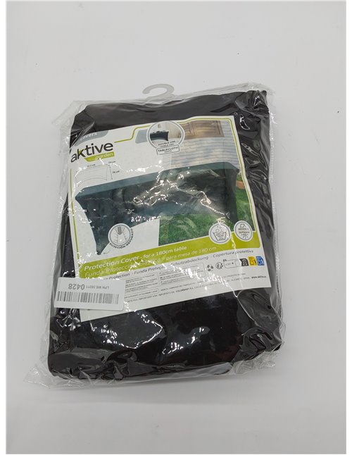 Aktive 61548 - Funda mesa jardín impermeable negra, Funda mueble jardín resistente con sujeción de refuerzo, Protector mesa elás